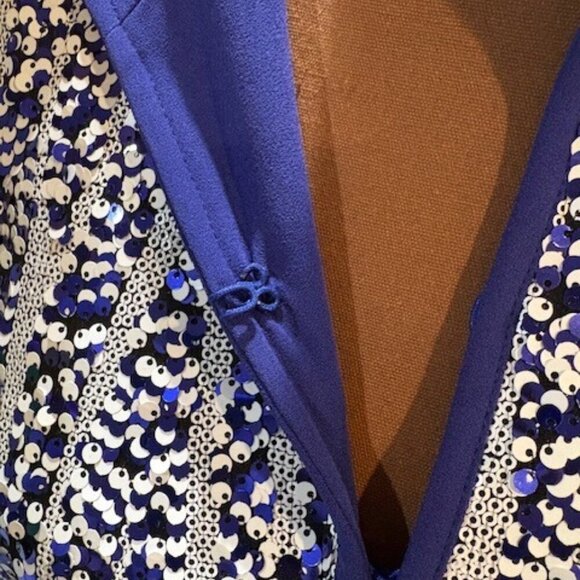 Carlisle Blue and White Sequin Women’s Blazer with Hook & Eye Closure – Size 10 - Picture 3 of 10
